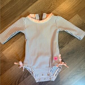 Ruffle Butts Blue and White Striped Bodysuit
